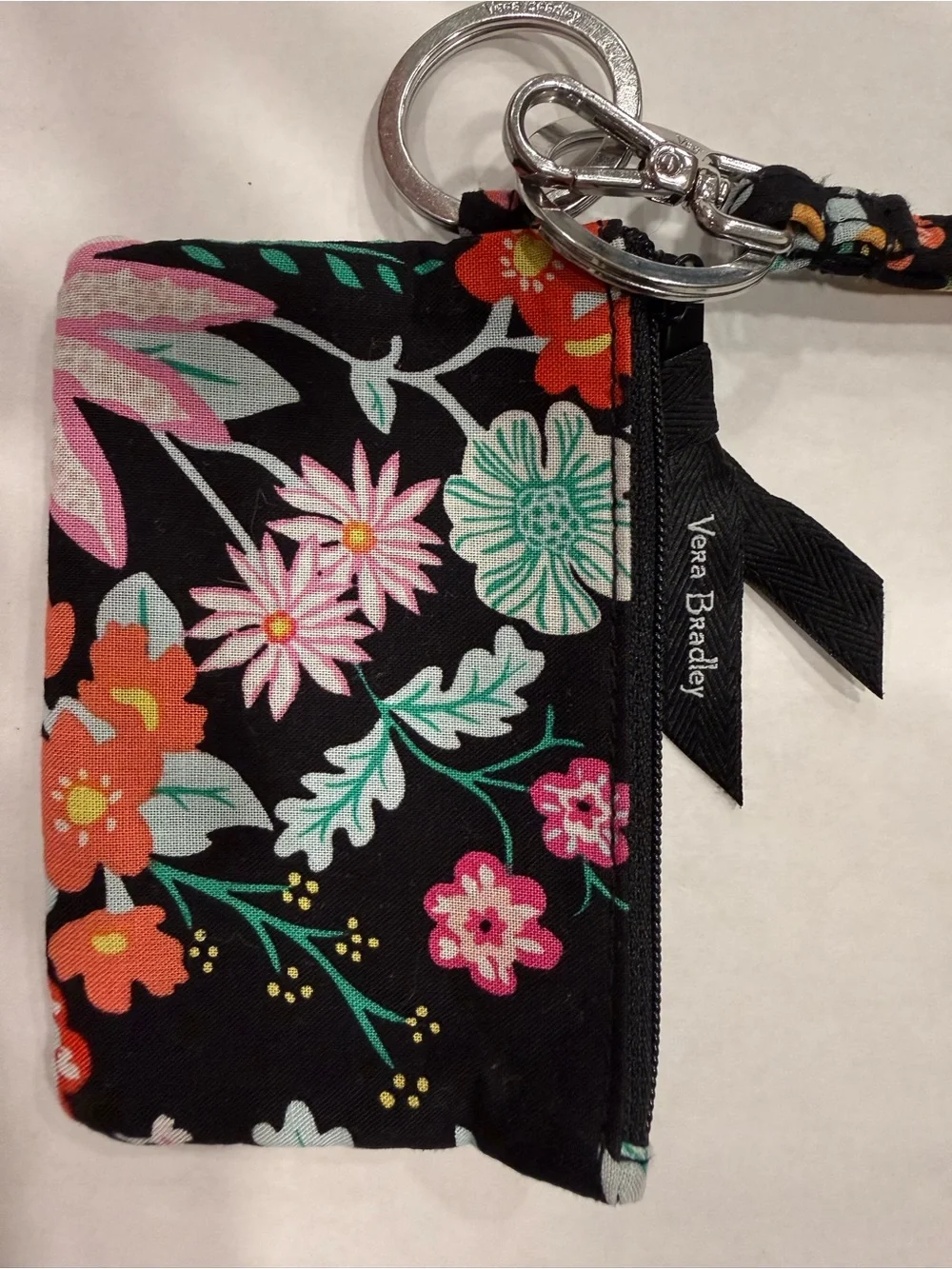 Vera Bradley Zip ID Case Wallet & Breakaway Lanyard Set Vibrant Black Floral